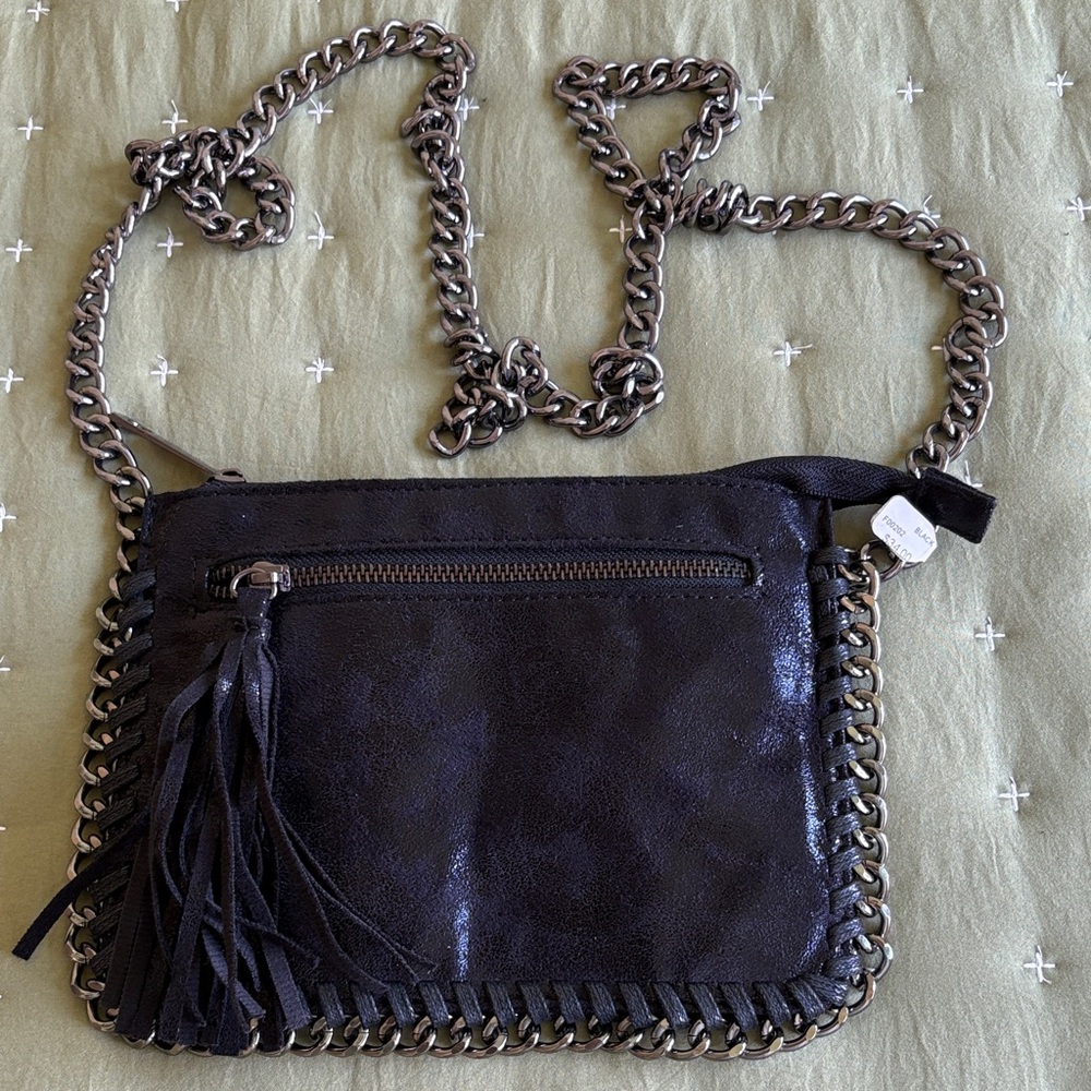 Women’s Black Chain-Trim Crossbody Bag